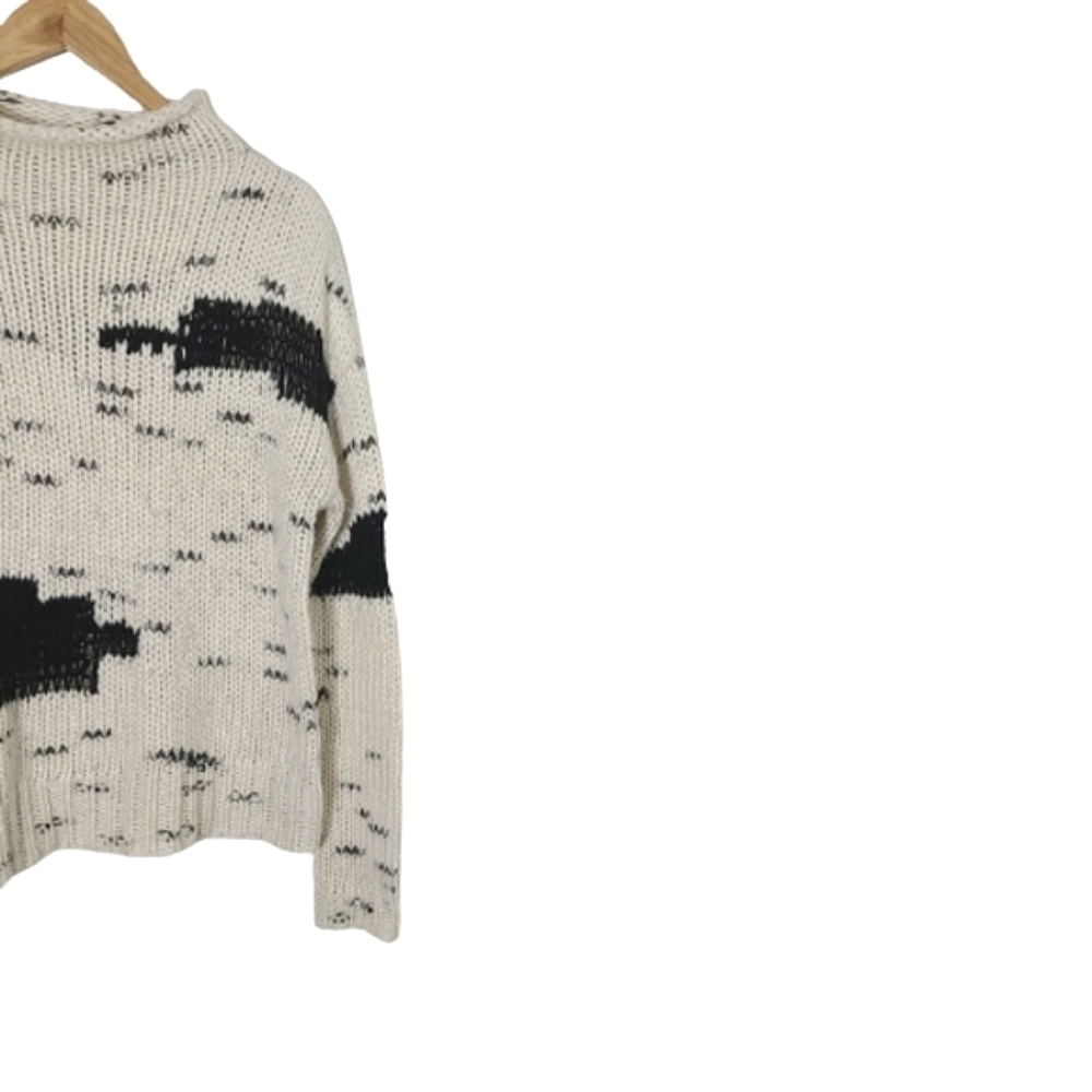 HOLT RENFREW HR2 Cream & Black Long Sleeves Turtleneck Sweater Women's Size M - Picture 5 of 14